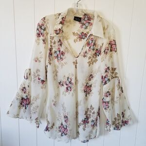JKLa Blouse Top Floral Bell Sleeve S/M Petites Y2k